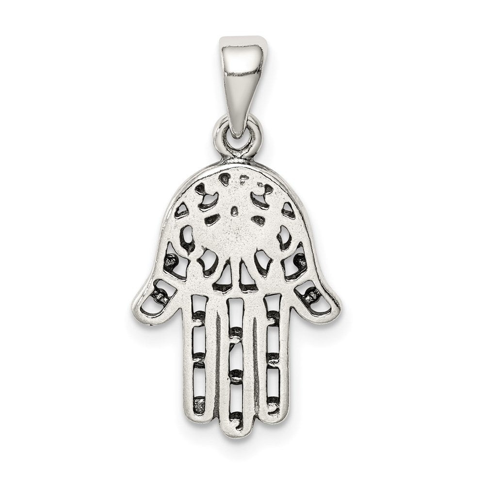Sterling Silver Antiqued Hamsa Pendant QC9442