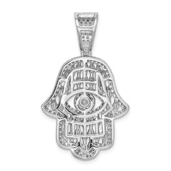 Sterling Silver Rhodium-plated White & Blue CZ Hamsa Eye Pendant QC9448