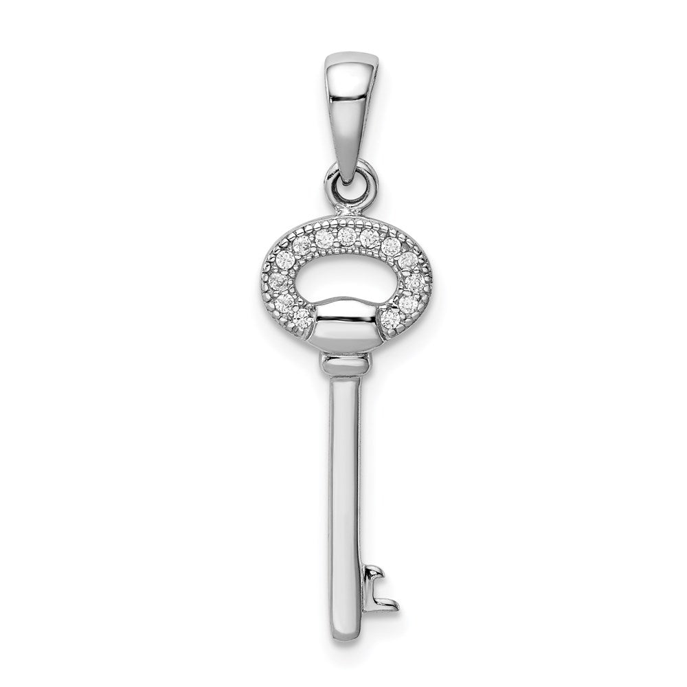 Sterling Silver Rhodium-Plated CZ Key Pendant QC9480