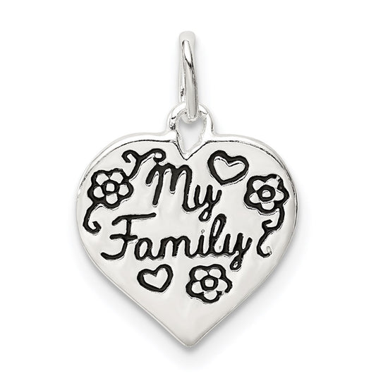 Sterling Silver Enamel MY FAMILY Heart Charm QC9504