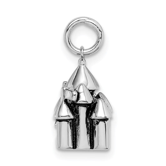 Sterling Silver Rhodium-plated Antiqued Castle Pendant QC9514