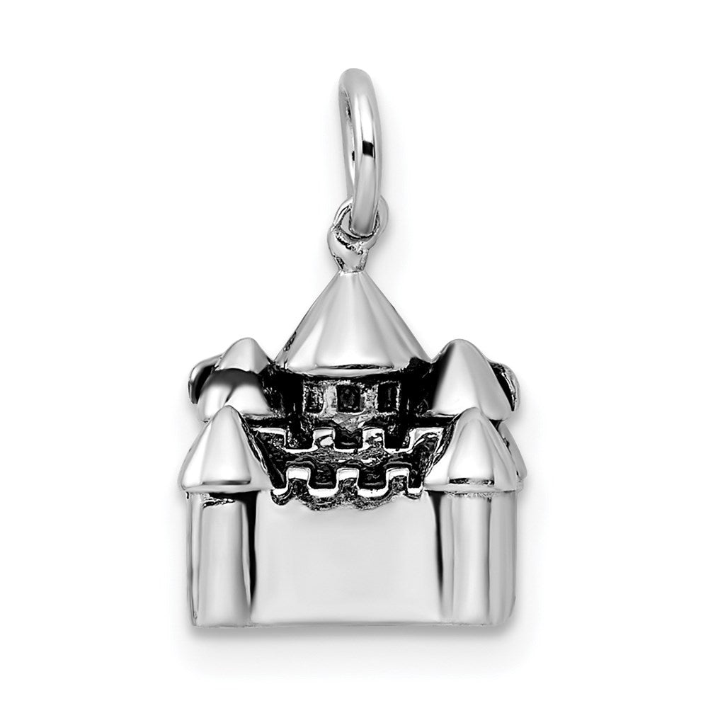Sterling Silver Rhodium-plated Antiqued Castle Pendant QC9514