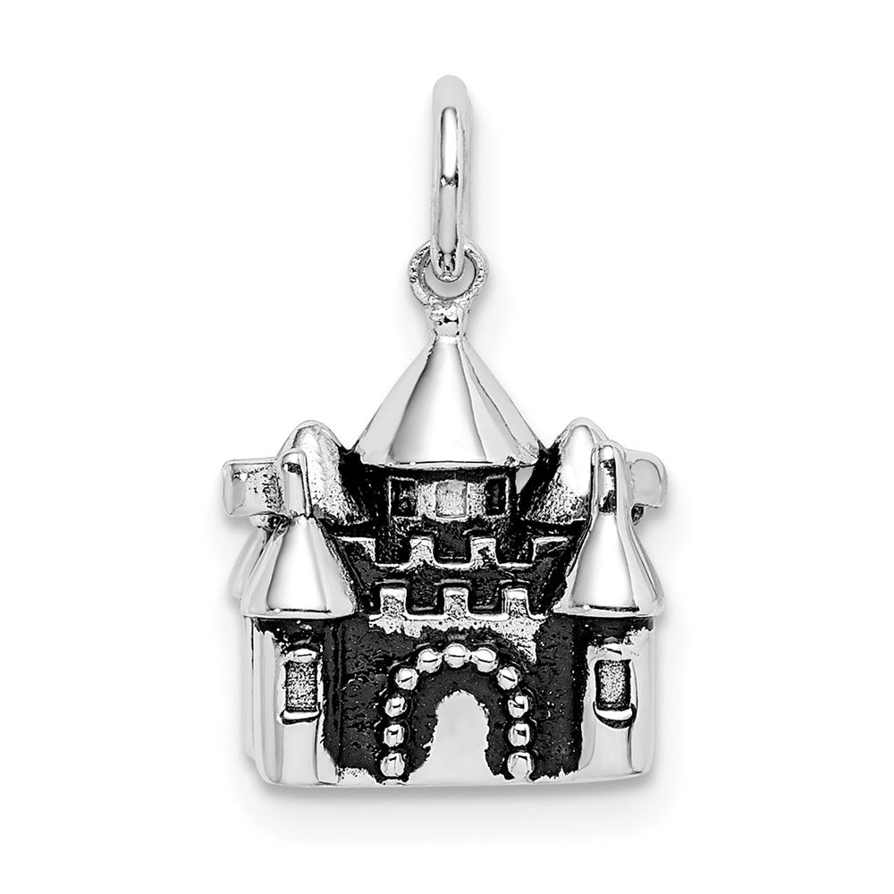 Sterling Silver Rhodium-plated Antiqued Castle Pendant QC9514