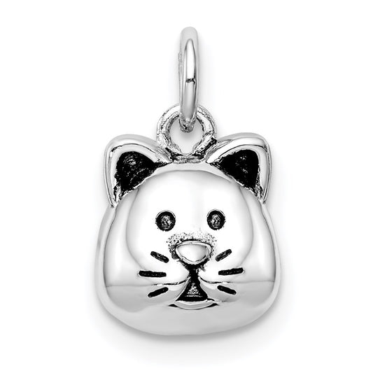 Sterling Silver Rhodium-plated Antiqued Cat Head Pendant QC9521