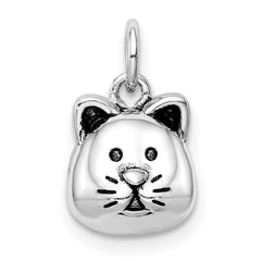 Sterling Silver Rhodium-plated Antiqued Cat Head Pendant QC9521