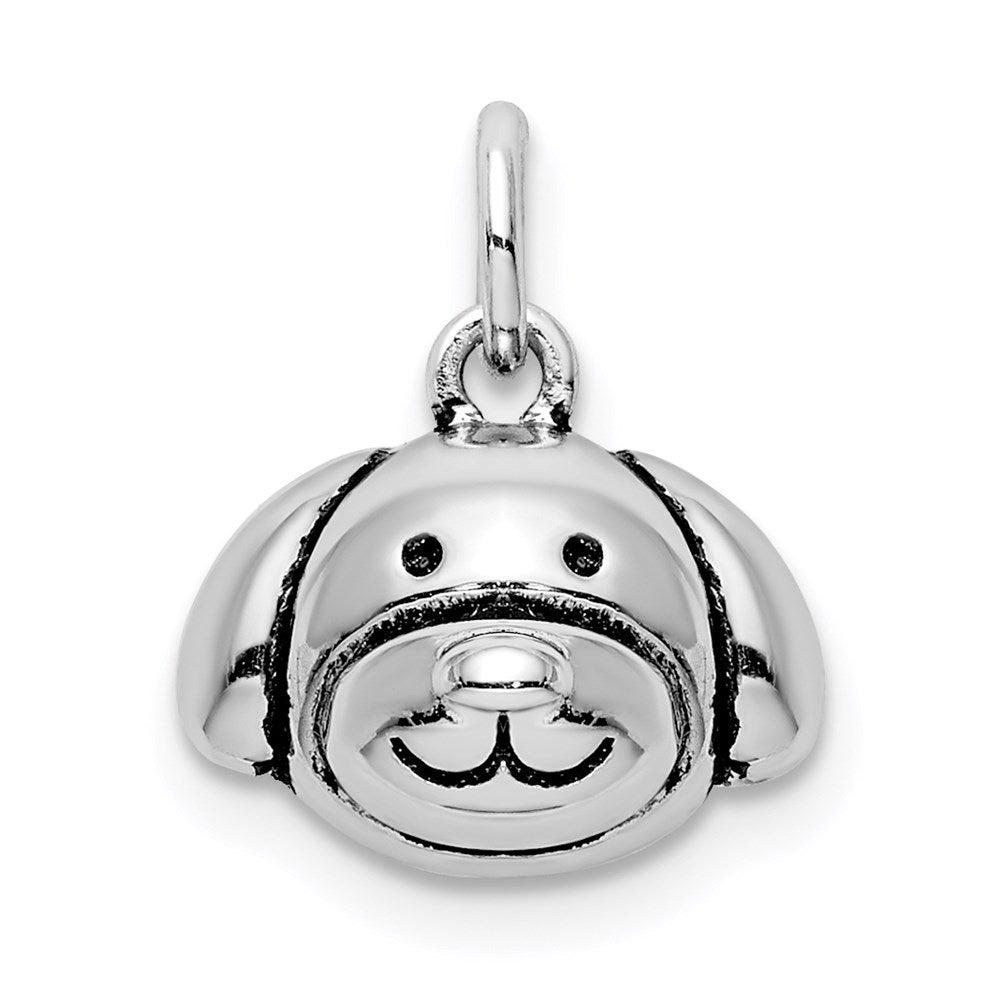 Sterling Silver Rhodium-plated Antiqued Dog Head Pendant QC9522
