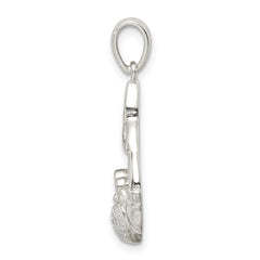 Sterling Silver Polished CZ Claddagh w/Trinity Knot Pendant QC9563