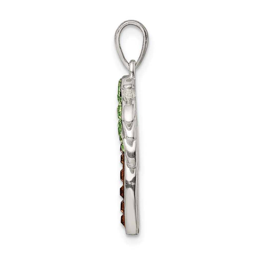 Sterling Silver Rhodium-plated Polished Preciosa Crystal Palm Tree Pendant QC9569