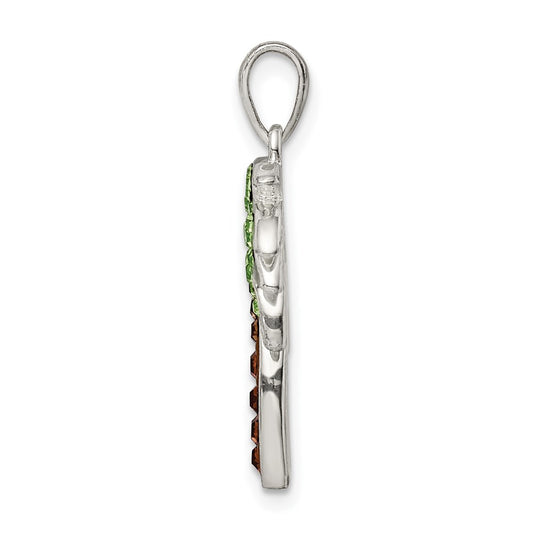 Sterling Silver Rhodium-plated Polished Preciosa Crystal Palm Tree Pendant QC9569