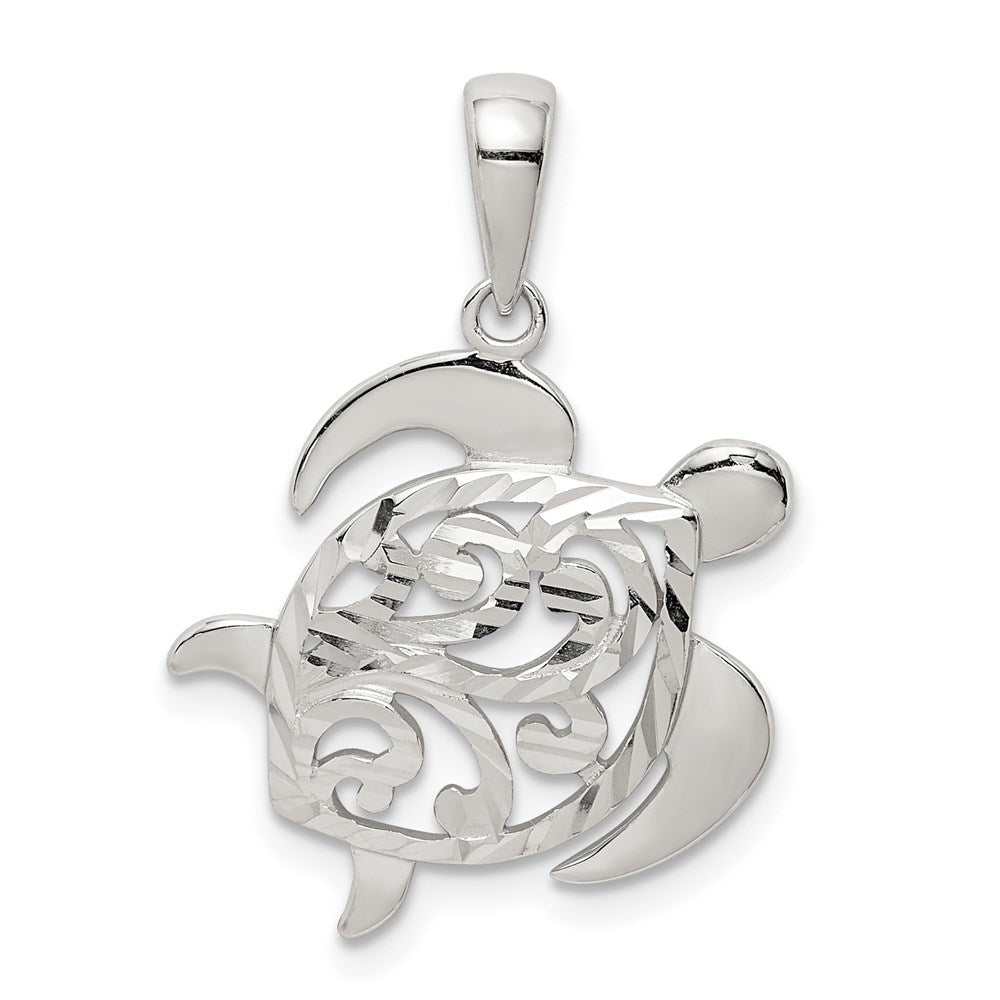 Sterling Silver Diamond-cut Turtle Pendant QC9579