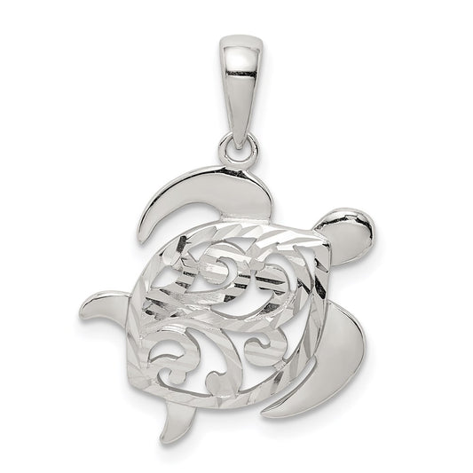 Sterling Silver Diamond-cut Turtle Pendant QC9579