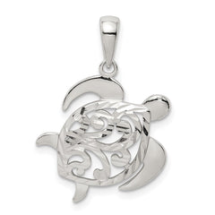 Sterling Silver Diamond-cut Turtle Pendant QC9579