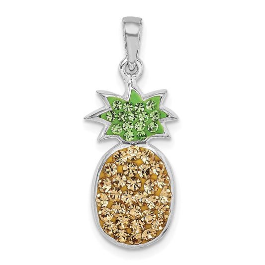 Sterling Silver RH-pltd Yellow/Green Preciosa Crystal Pineapple Pendant QC9604