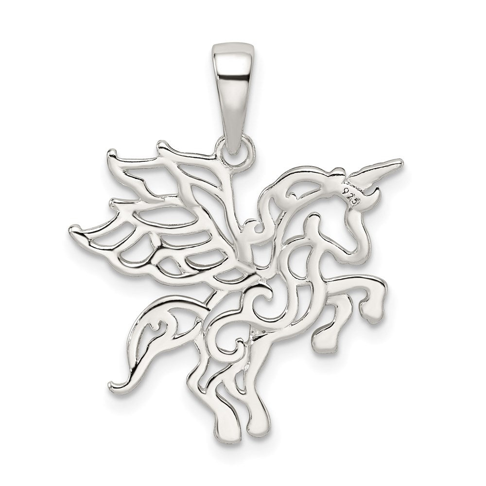 Sterling Silver Diamond-cut Unicorn Pendant QC9611