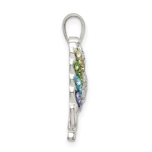 Sterling Silver Rhod-pltd Multi-color Preciosa Crystal Unicorn Pendant QC9612
