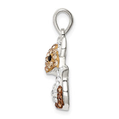 Sterling Silver Rhodium-plated Tan Preciosa Crystal Fox Pendant QC9621