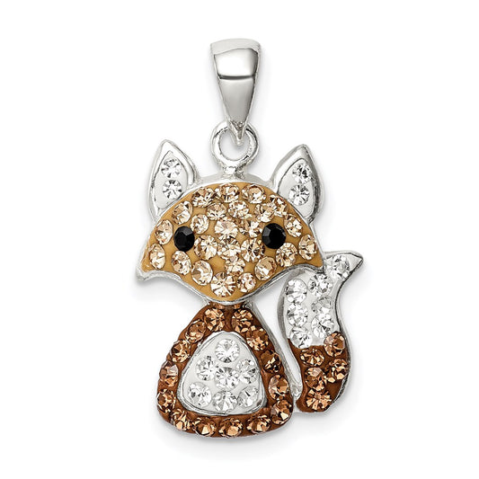 Sterling Silver Rhodium-plated Tan Preciosa Crystal Fox Pendant QC9621