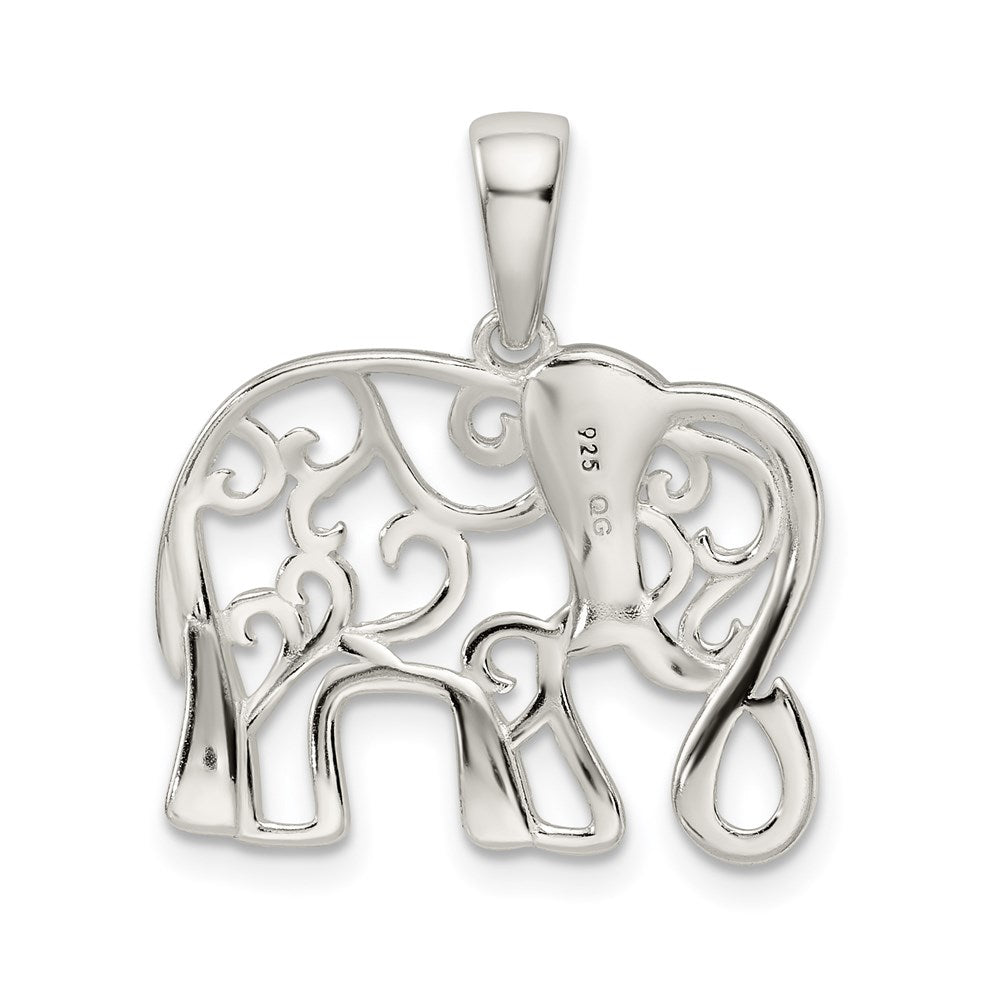Sterling Silver Diamond-cut Elephant Pendant QC9624