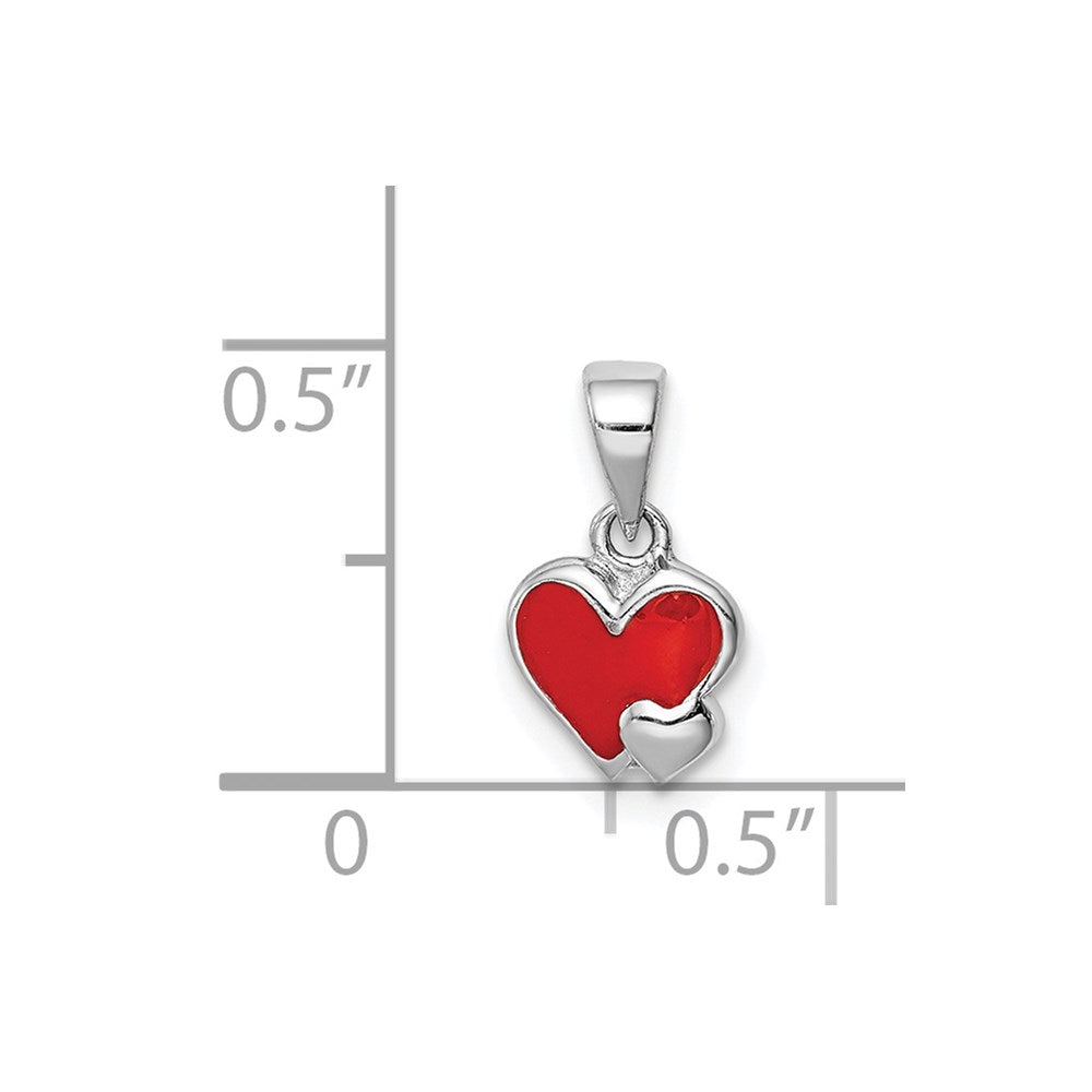 Sterling Silver Rhodium-plated Red Enameled Hearts Children's Pendant QC9650