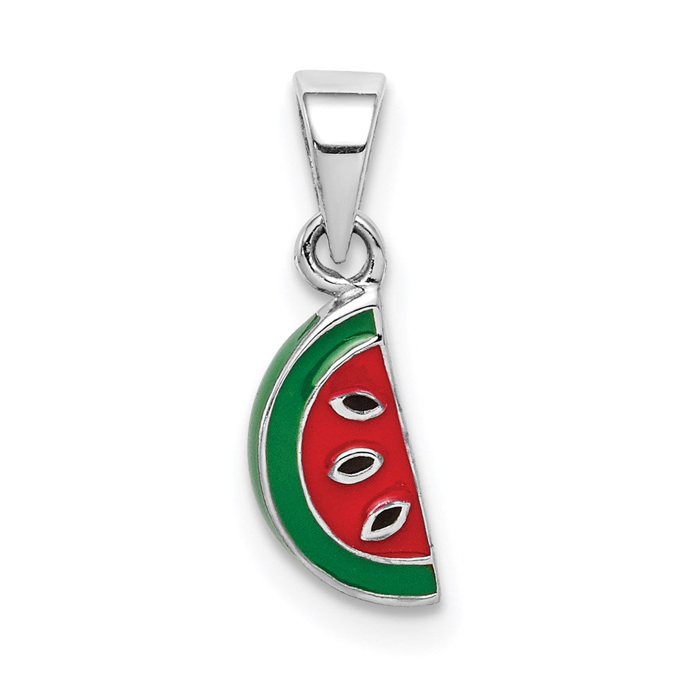 Sterling Silver RH-plated Enameled Watermelon Children's Pendant QC9651