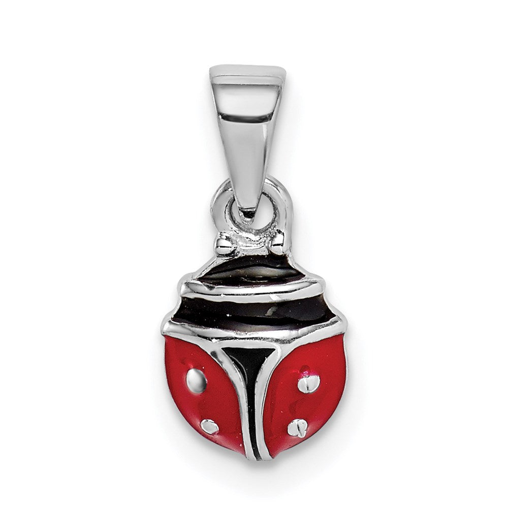 Sterling Silver RH-plated Red & Black Enamel Ladybug Children's Pendant QC9655