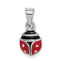 Sterling Silver RH-plated Red & Black Enamel Ladybug Children's Pendant QC9655
