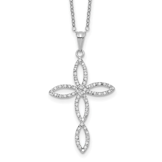 Diamond Fascination Diamond Mystique Sterling Silver Platinum-plated Diamond Cross 18 Inch Necklace QC9675