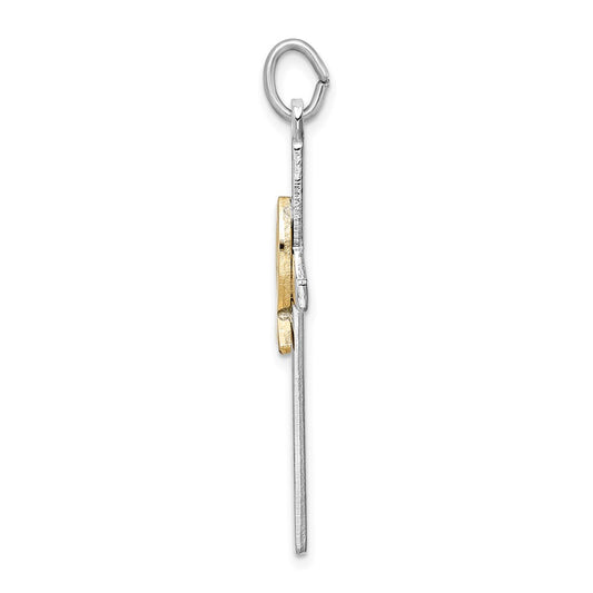 Sterling Silver Rhodium-plated & Gold Tone Cross Pendant QC9702