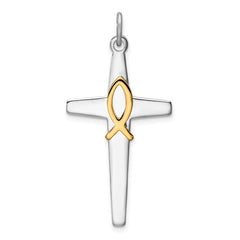 Sterling Silver Rhodium-plated & Gold Tone Cross Pendant QC9702