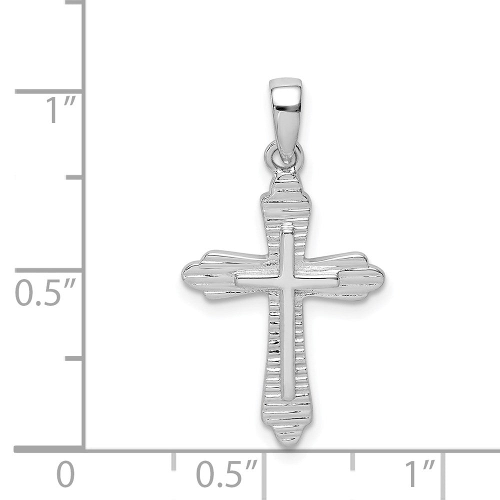 Sterling Silver Rhodium-plated Striped Texture Cross Pendant QC9703