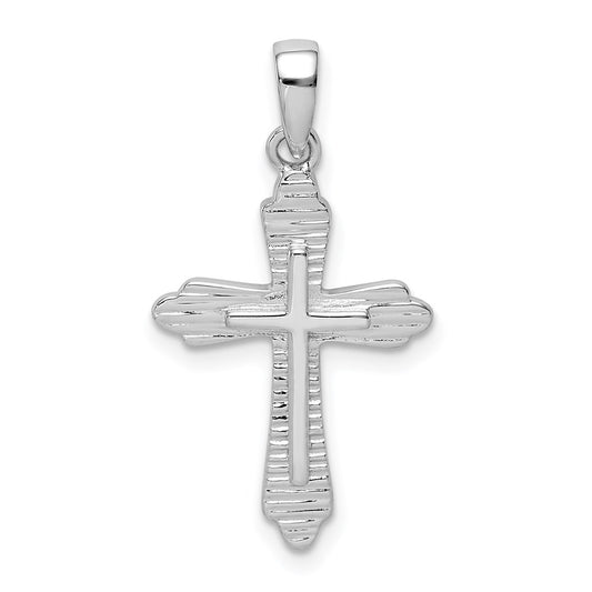 Sterling Silver Rhodium-plated Striped Texture Cross Pendant QC9703