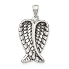 Sterling Silver Antiqued Angel Wings Pendant QC9707