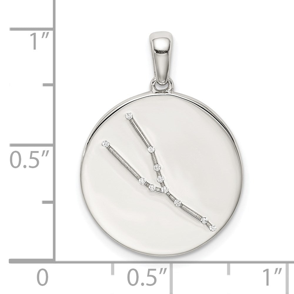 Sterling Silver Rhodium-plated & CZ Taurus Zodiac Pendant QC9731