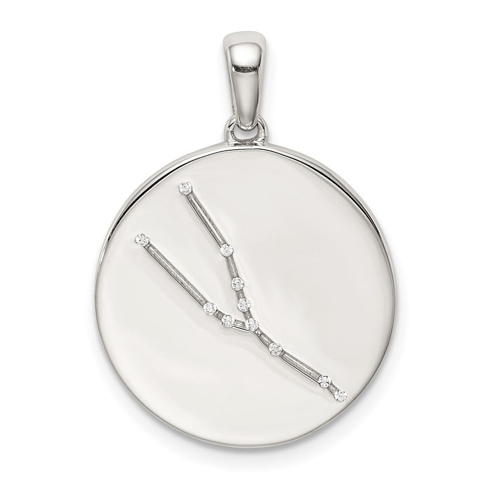 Sterling Silver Rhodium-plated & CZ Taurus Zodiac Pendant QC9731