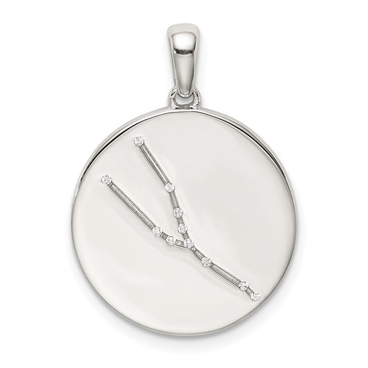 Sterling Silver Rhodium-plated & CZ Taurus Zodiac Pendant QC9731