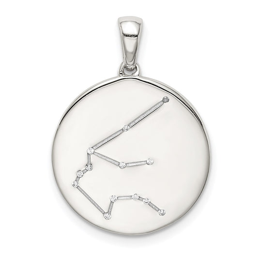 Sterling Silver Rhodium-plated & CZ Aquarius Zodiac Pendant QC9740