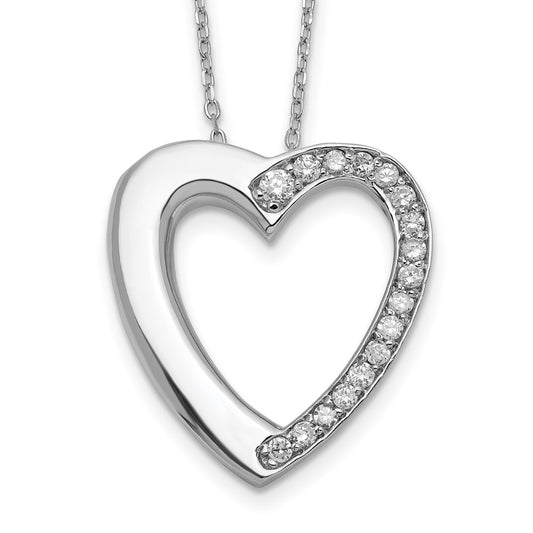Sterling Silver Rhodium-plated CZ Heart Ash Holder 18in Necklace QC9742-18