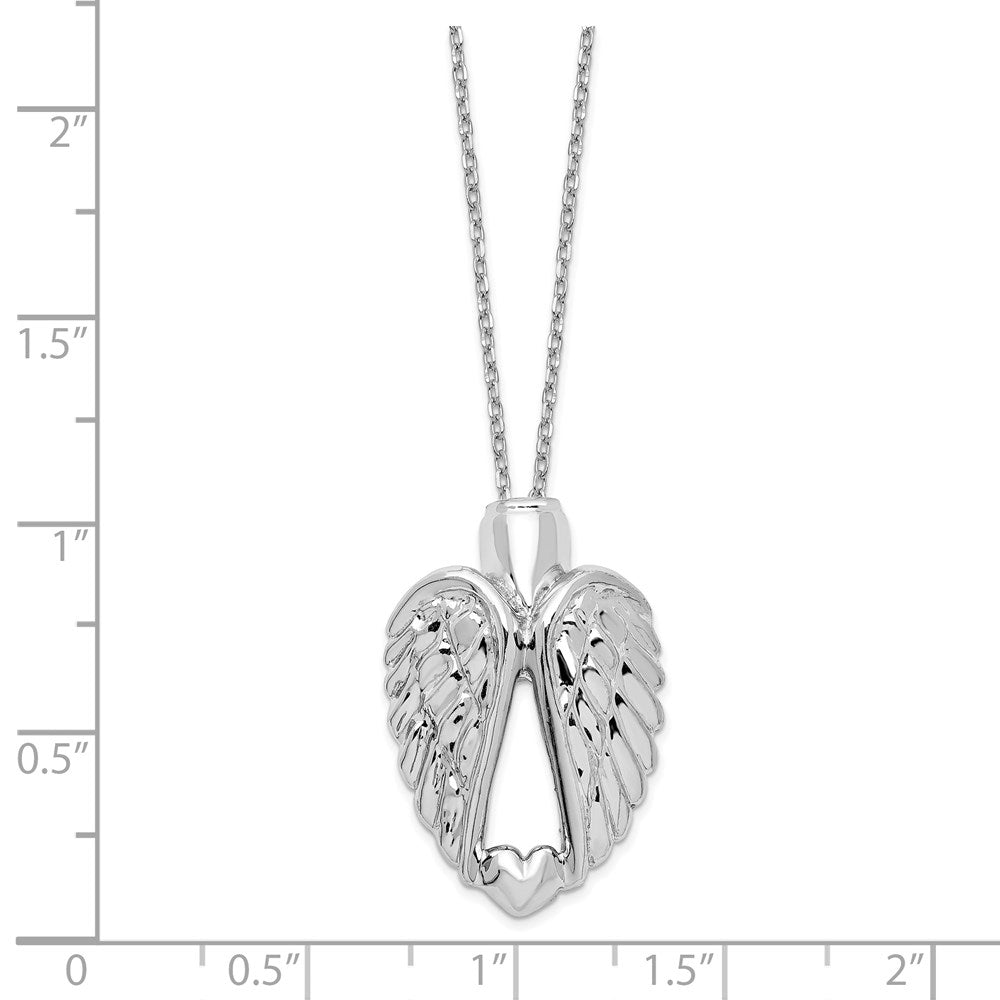 Sterling Silver Rhodium-plated Wings Ash Holder 18in Necklace QC9743-18