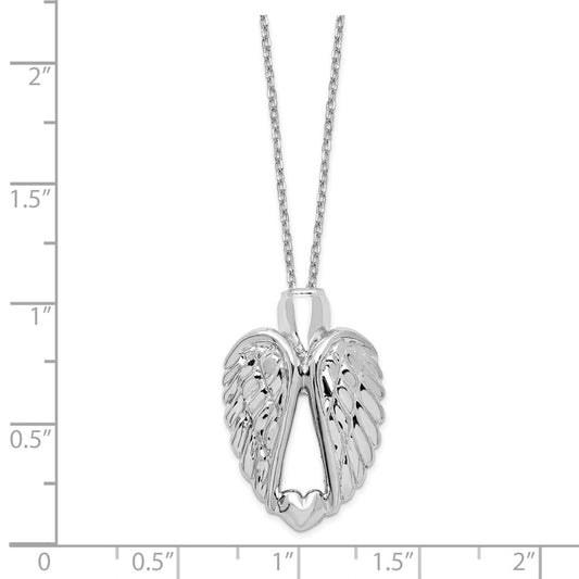 Sterling Silver Rhodium-plated Wings Ash Holder 18in Necklace QC9743-18