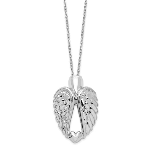 Sterling Silver Rhodium-plated Wings Ash Holder 18in Necklace QC9743-18