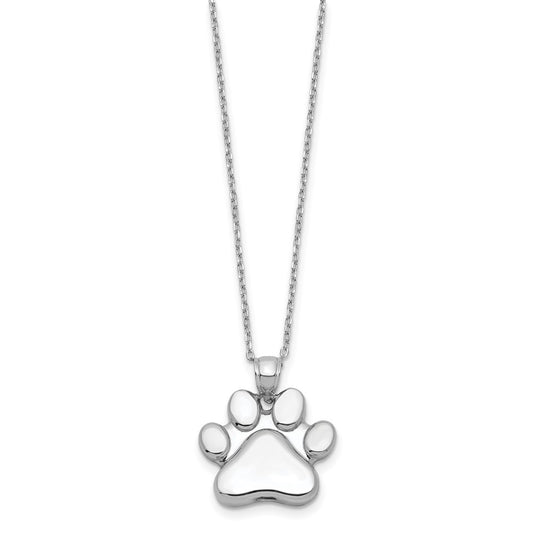 Sterling Silver Rhodium-plated Paw Print Ash Holder 18in Necklace QC9745-18