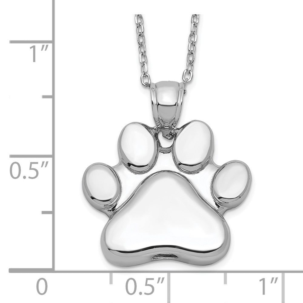 Sterling Silver Rhodium-plated Paw Print Ash Holder 18in Necklace QC9745-18