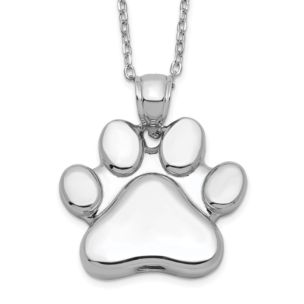 Sterling Silver Rhodium-plated Paw Print Ash Holder 18in Necklace QC9745-18