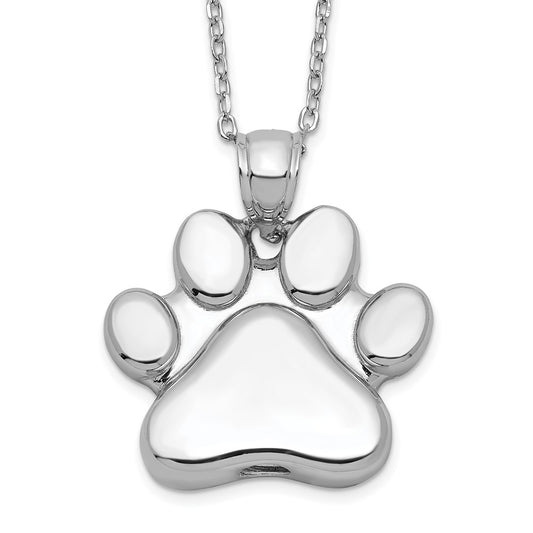 Sterling Silver Rhodium-plated Paw Print Ash Holder 18in Necklace QC9745-18