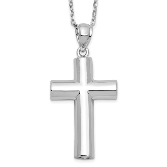 Sterling Silver Rhodium-plated Cross Ash Holder 18in Necklace QC9746-18