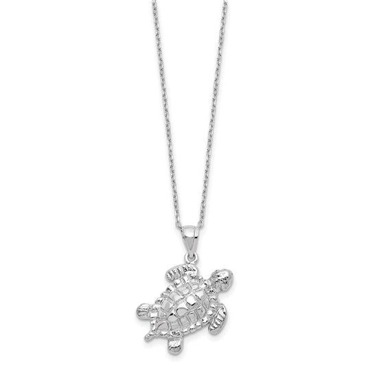 Sterling Silver Rhodium-plated Polished Turtle Ash Holder 18 inch Necklace QC9751-18