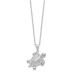 Sterling Silver Rhodium-plated Polished Turtle Ash Holder 18 inch Necklace QC9751-18