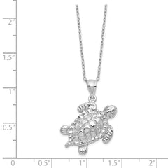 Sterling Silver Rhodium-plated Polished Turtle Ash Holder 18 inch Necklace QC9751-18