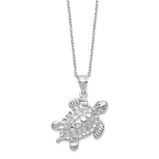 Sterling Silver Rhodium-plated Polished Turtle Ash Holder 18 inch Necklace QC9751-18