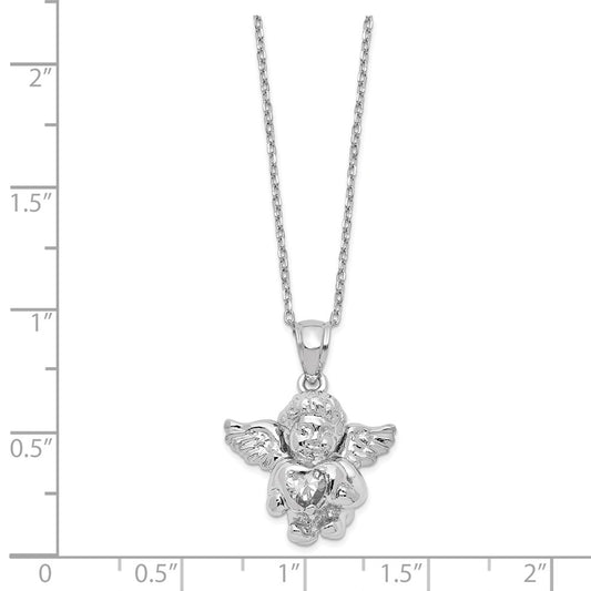 Sterling Silver RH-pltd CZ April Birthstone Angel Ash Holder 18in Necklace QC9753APR-18